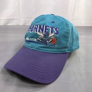 Vintage 90s Charlotte Hornets‎ Basketball Hat Cap Teal Purple Twins Enterprise